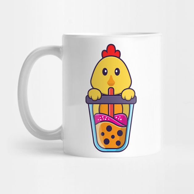 Cute chicken Drinking Boba milk tea by kolega